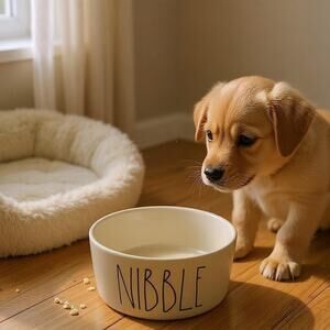 Rae Dunn By Magenta NIBBLE Gray Ceramic Pet Food Water Bowl Dog Cat Farmhouse 6"